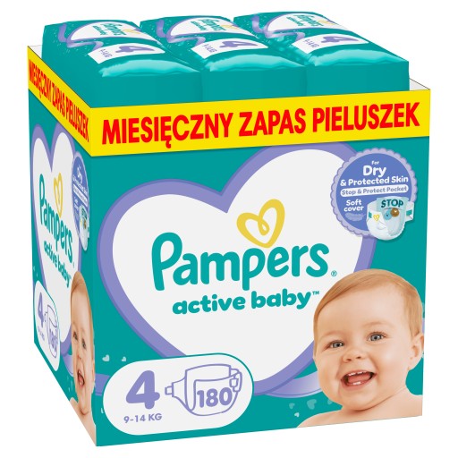 Pampers-Active-Baby-4-180-szt-9-14-kg-Pieluszki-Miesieczny-zapas Pampers Active Baby 4 180 szt. 9-14 kg Pieluszki Miesięczny zapas - obrazek 1