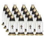 ZNICZ SZKLANY DUŻY NA GRÓB LAMPION KAPLICZKA 22 h 21 cm BIAŁY ZNICZ KRZYŻ